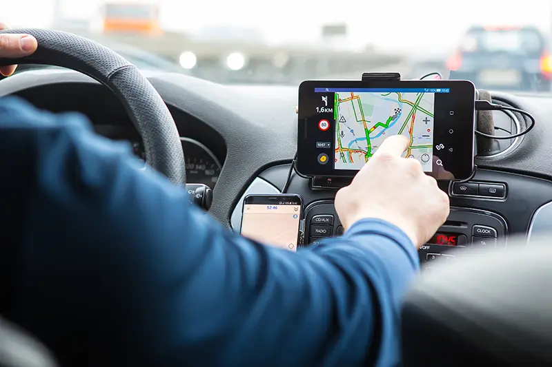 GPS navigation on dashboard of car